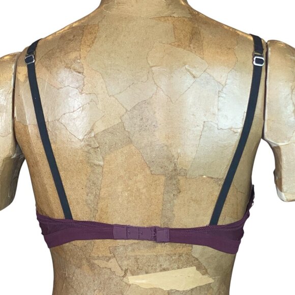 Topshop Floral Scalloped Lace Mesh Bra Burgundy & Black Sz 8 #38M - Picture 4 of 8